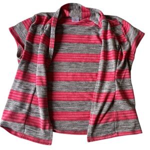 Jasmine & Ginger Pink Gray Stripe Open Cardigan Short Sleeve XL Y2K Vibes